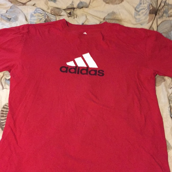 red black and white adidas shirt